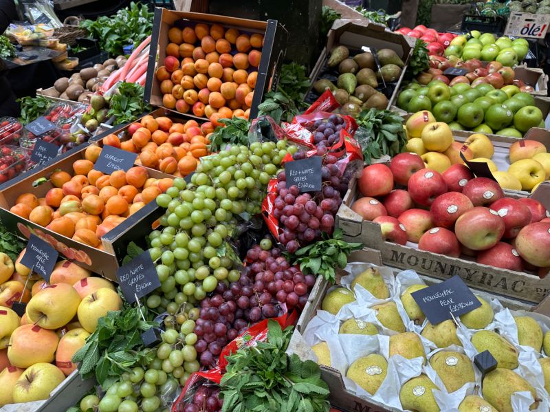 Mudwalls Fruit on display for sale at an open air market